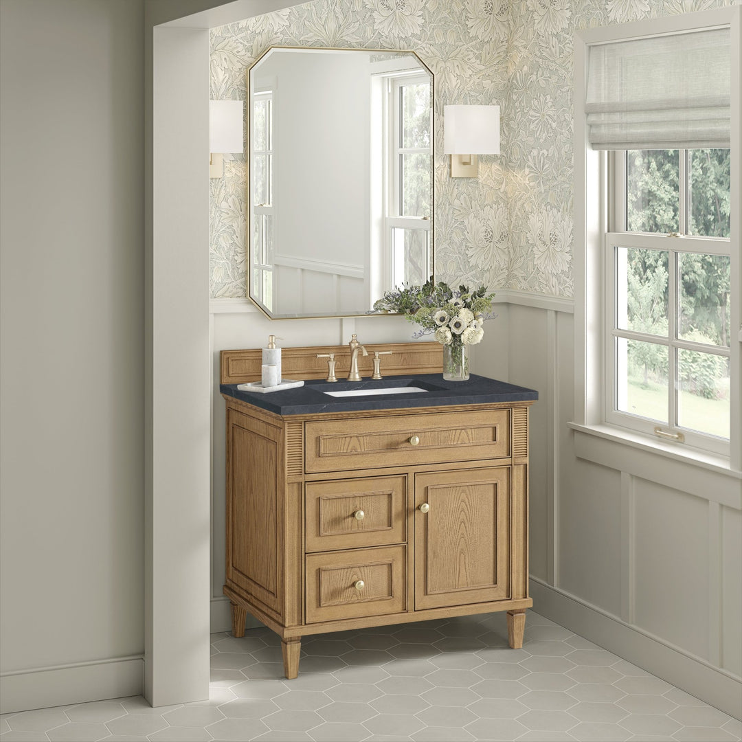 Lorelai 36" Single Vanity, Light Natural Oak w/ 3 CM Charcoal Soapstone Silestone Top