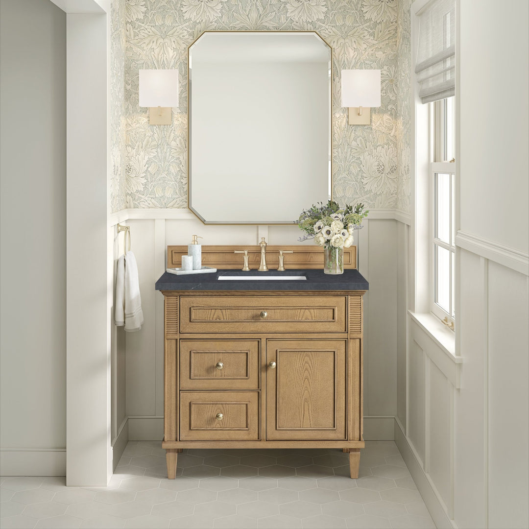 Lorelai 36" Single Vanity, Light Natural Oak w/ 3 CM Charcoal Soapstone Silestone Top