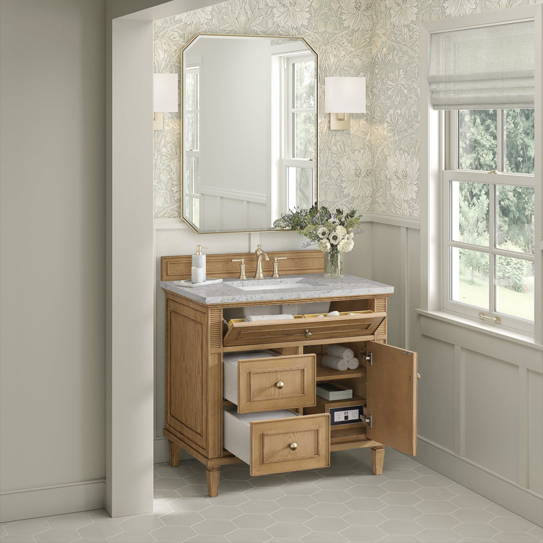Lorelai 36" Single Vanity, Light Natural Oak w/ 3 CM Eternal Jasmine Pearl Silestone Top