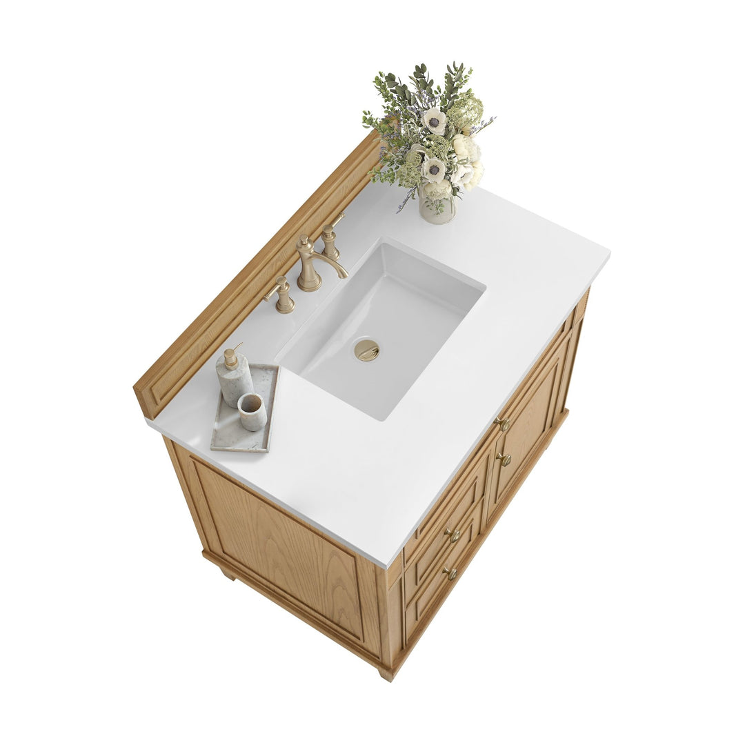 Lorelai 36" Single Vanity, Light Natural Oak w/ 3 CM White Zeus Silestone Top