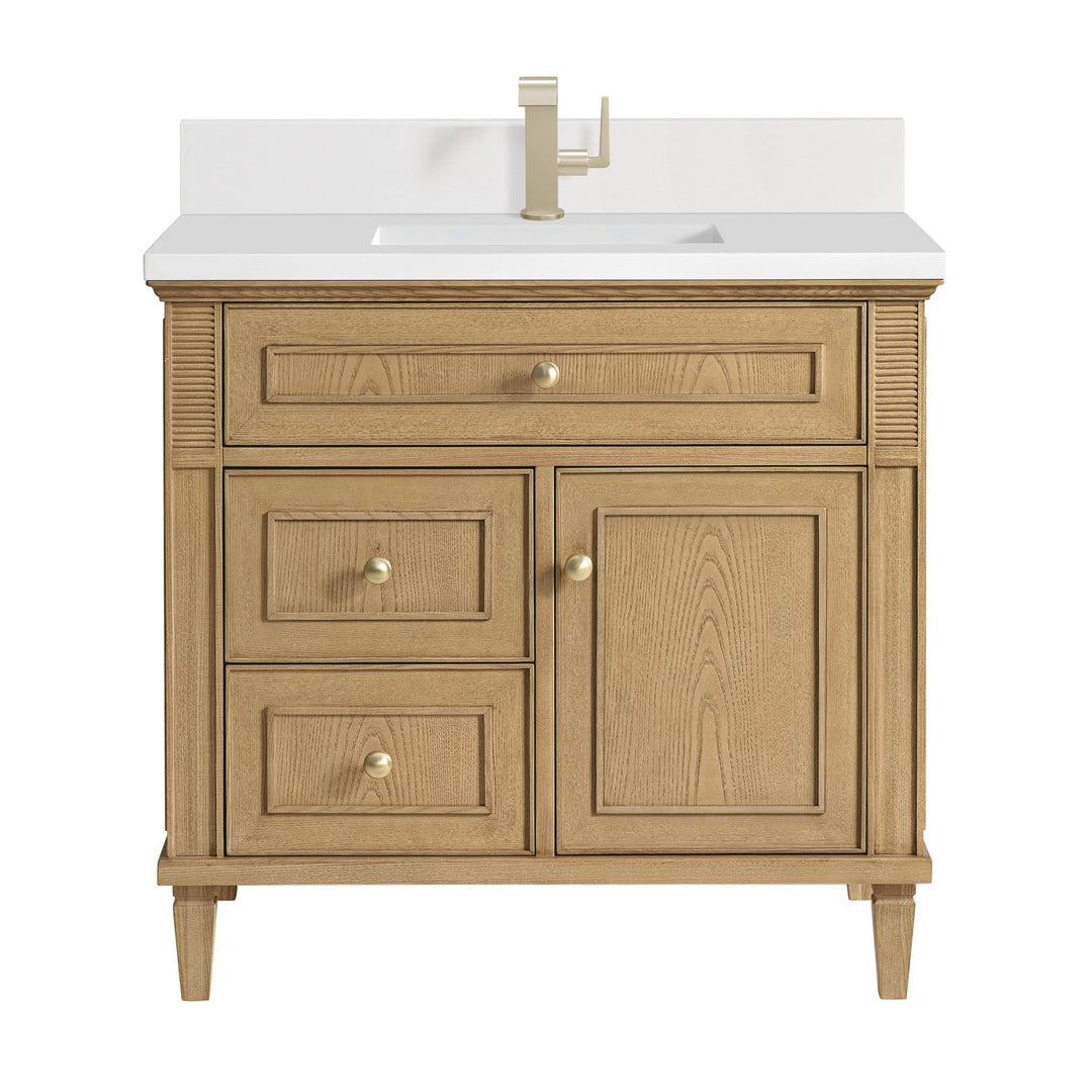 Lorelai 36" Single Vanity, Light Natural Oak w/ Single Hole 3 CM White Zeus Silestone Top & Backsplash