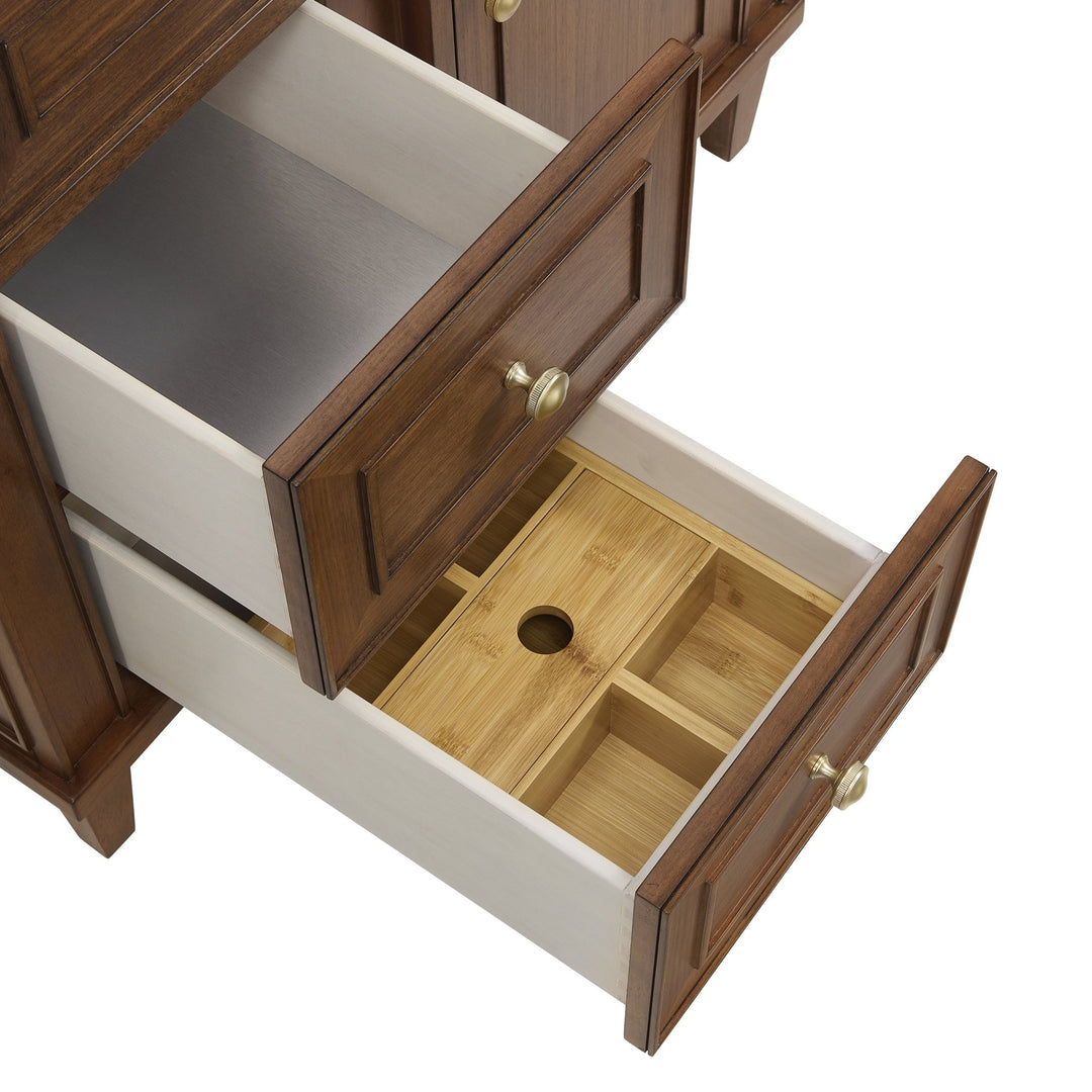 Lorelai 36" Single Vanity, Mid-Century Walnut w/ 3 CM Arctic Fall Solid Surface Top