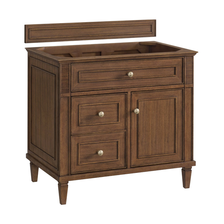Lorelai 36" Single Vanity, Mid-Century Walnut w/ 3 CM Eternal Jasmine Pearl Silestone Top