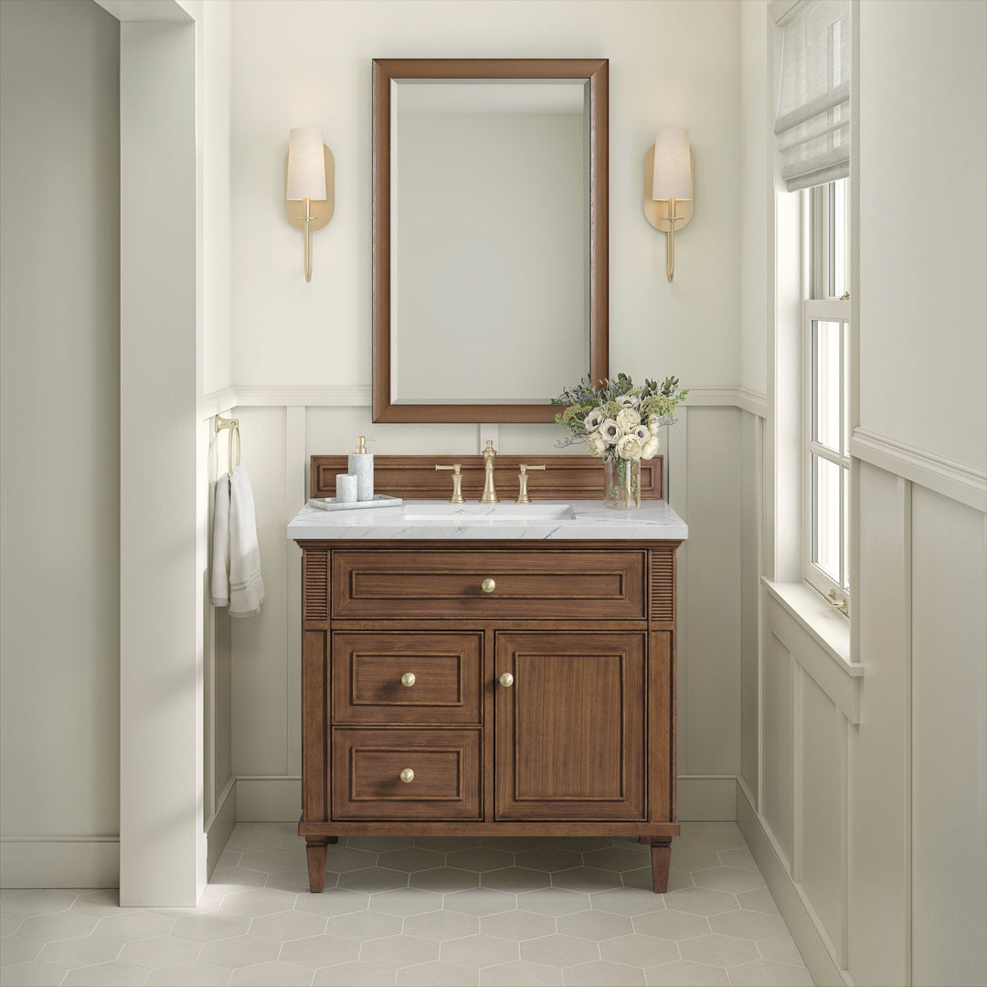 Lorelai 36" Single Vanity, Mid-Century Walnut w/ 3 CM Ethereal Noctis Silestone Top