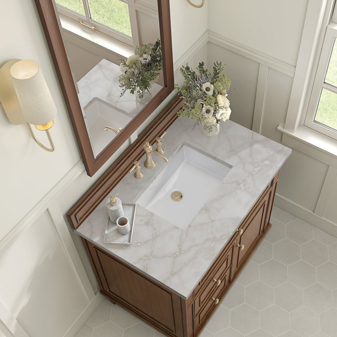 Lorelai 36" Single Vanity, Mid-Century Walnut w/ 3 CM Victorian Silver Silestone Top