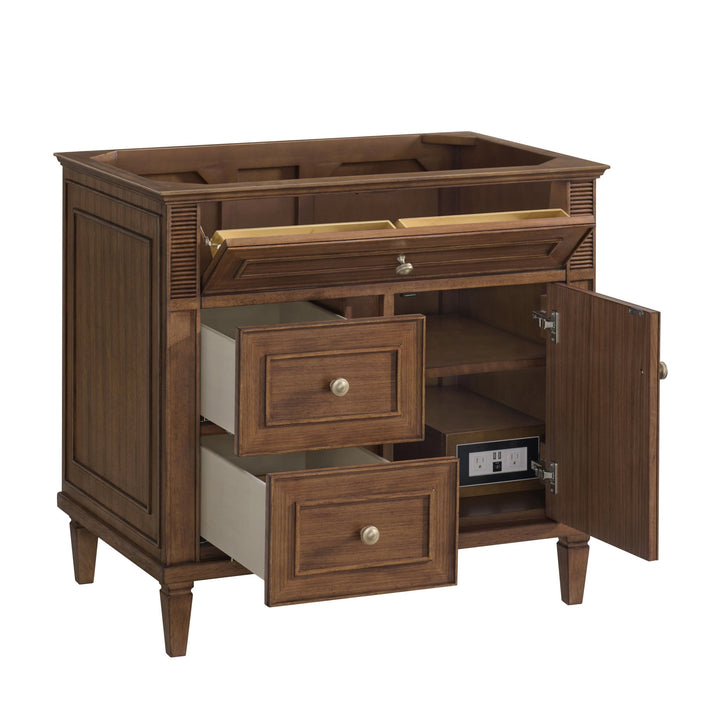 Lorelai 36" Single Vanity, Mid-Century Walnut w/ 3 CM White Zeus Silestone Top
