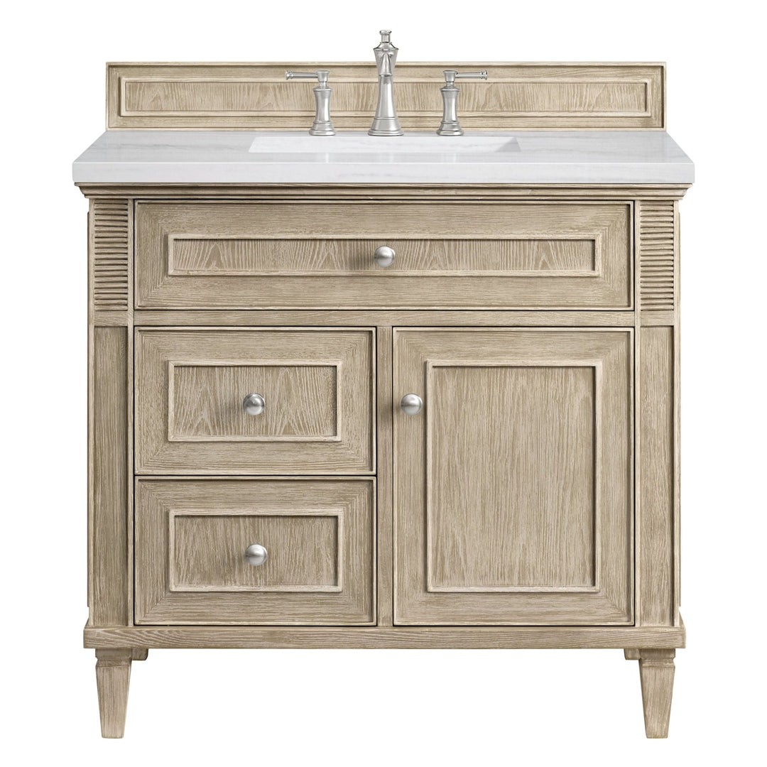 Lorelai 36" Single Vanity, Whitewashed Oak w/ 3 CM Arctic Fall Solid Surface Top