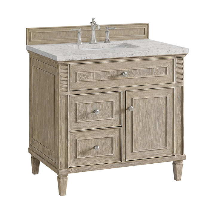 Lorelai 36" Single Vanity, Whitewashed Oak w/ 3 CM Eternal Jasmine Pearl Silestone Top