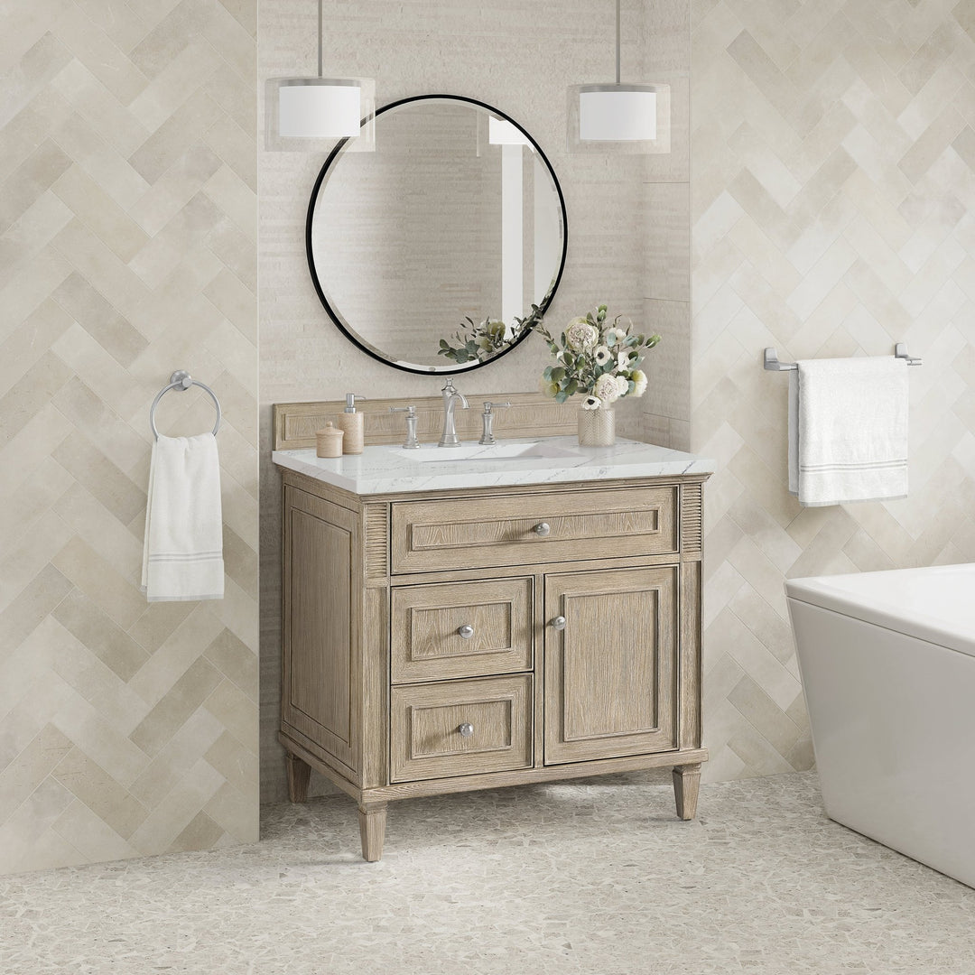 Lorelai 36" Single Vanity, Whitewashed Oak w/ 3 CM Ethereal Noctis Silestone Top
