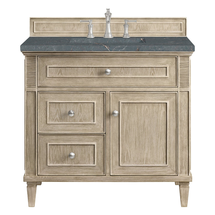 Lorelai 36" Single Vanity, Whitewashed Oak w/ 3 CM Parisien Bleu Silestone Top