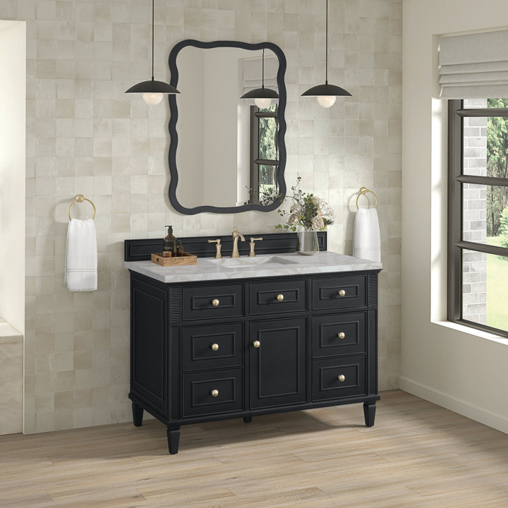 Lorelai 48" Single Vanity, Black Onyx w/ 3 CM Victorian Silver Silestone Top