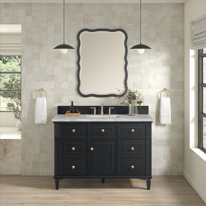 Lorelai 48" Single Vanity, Black Onyx w/ 3 CM Victorian Silver Silestone Top w/FreePower Wireless Charger