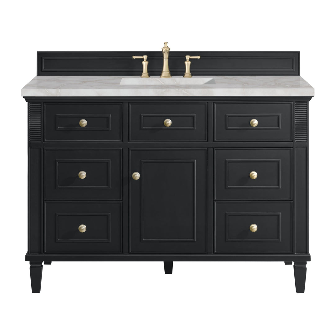 Lorelai 48" Single Vanity, Black Onyx w/ 3 CM Victorian Silver Silestone Top w/FreePower Wireless Charger