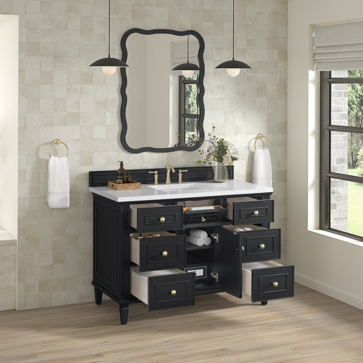 Lorelai 48" Single Vanity, Black Onyx w/ 3 CM White Zeus Silestone Top