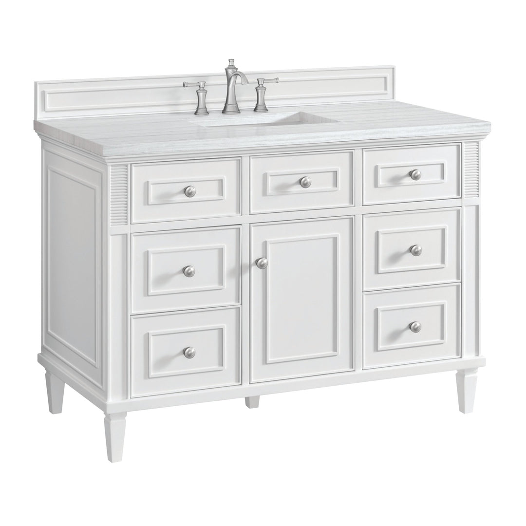 Lorelai 48" Single Vanity, Bright White w/ 3 CM Arctic Fall Solid Surface Top