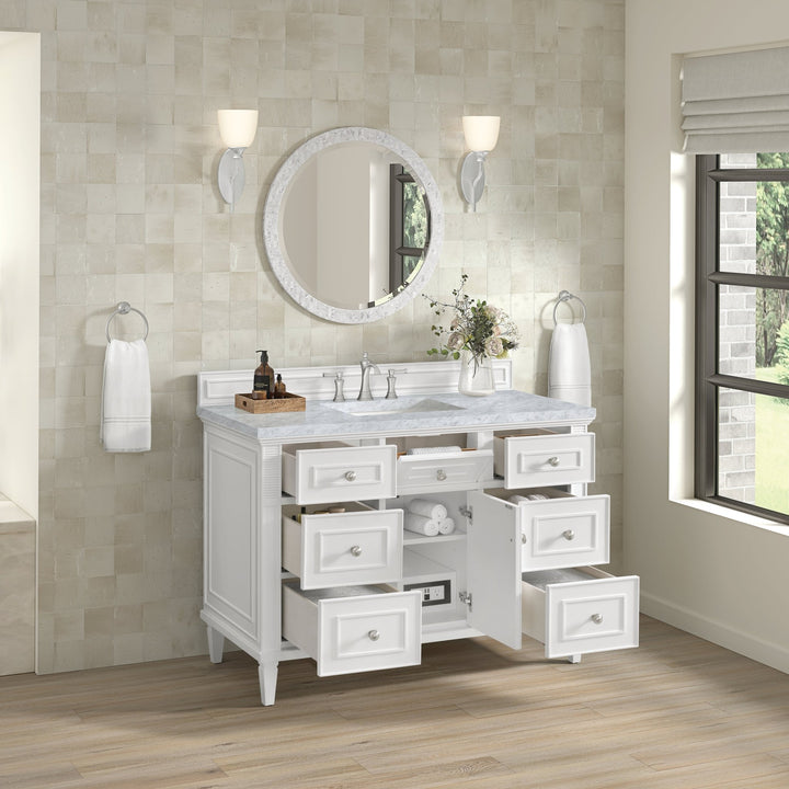 Lorelai 48" Single Vanity, Bright White w/ 3 CM Carrara White Marble Top