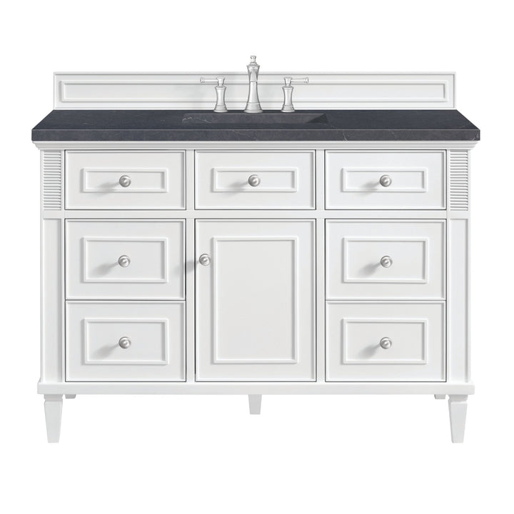 Lorelai 48" Single Vanity, Bright White w/ 3 CM Charcoal Soapstone Silestone Top