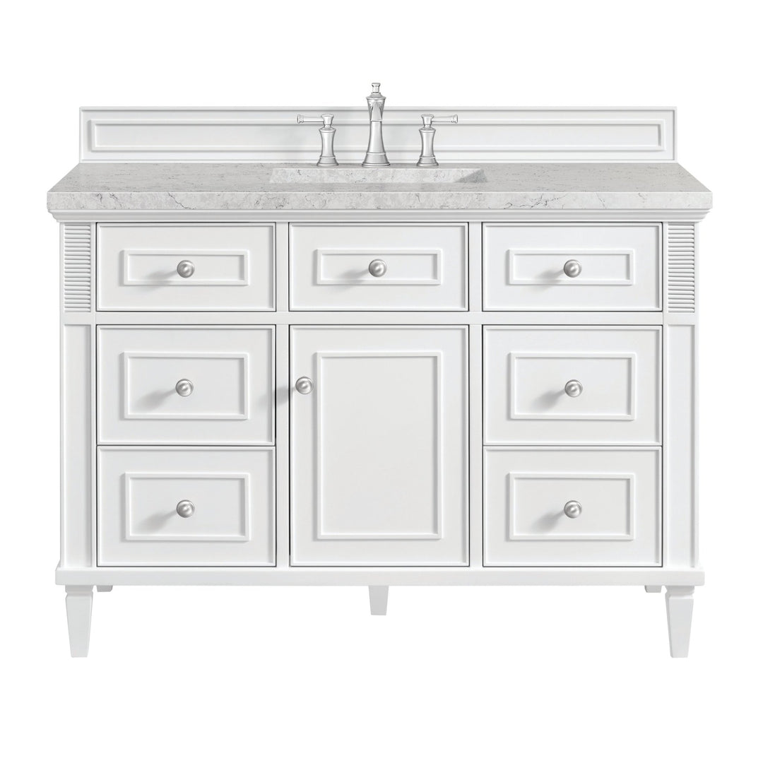 Lorelai 48" Single Vanity, Bright White w/ 3 CM Eternal Jasmine Pearl Silestone Top w/FreePower Wireless Charger