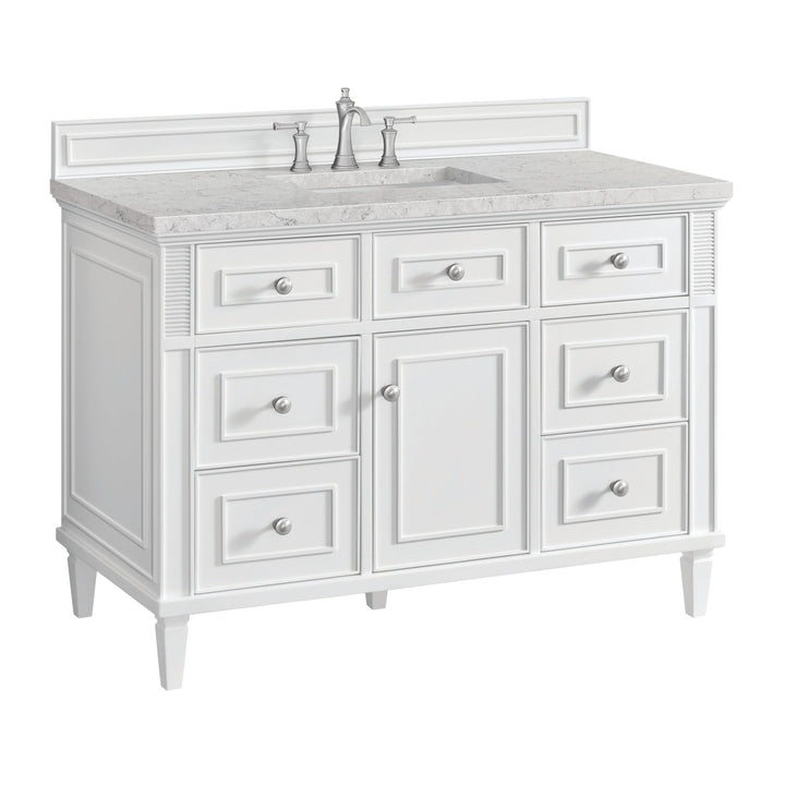 Lorelai 48" Single Vanity, Bright White w/ 3 CM Eternal Jasmine Pearl Silestone Top w/FreePower Wireless Charger