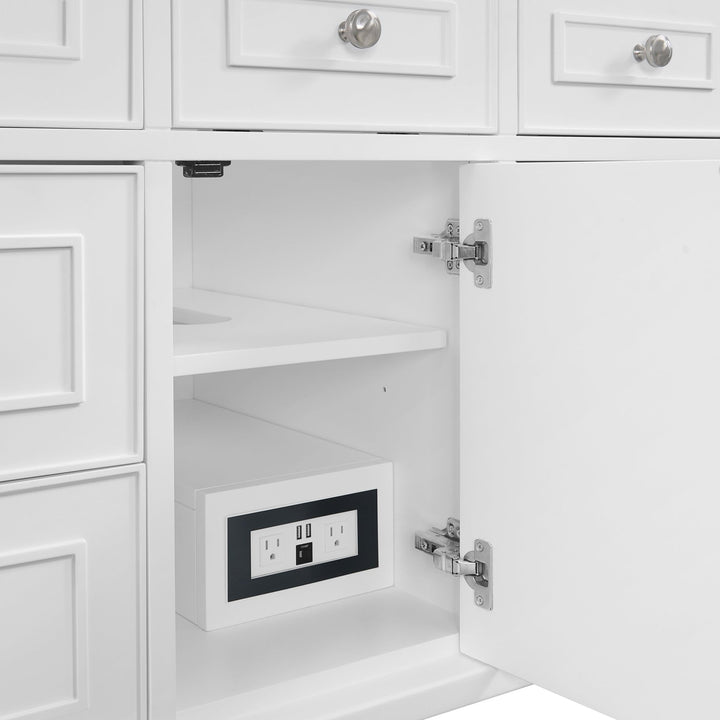 Lorelai 48" Single Vanity, Bright White w/ 3 CM Eternal Jasmine Pearl Silestone Top w/FreePower Wireless Charger