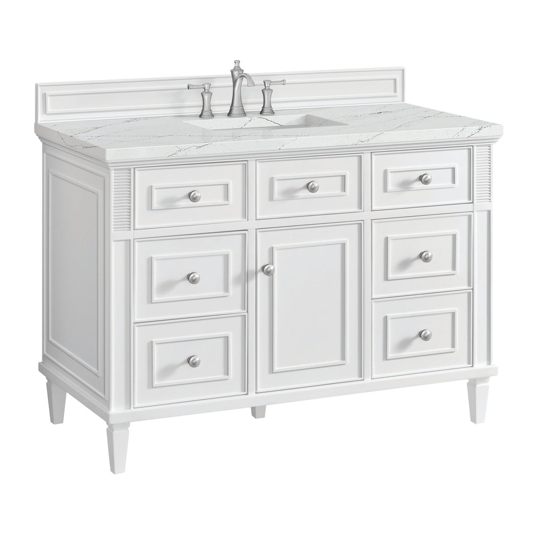 Lorelai 48" Single Vanity, Bright White w/ 3 CM Ethereal Noctis Silestone Top w/FreePower Wireless Charger