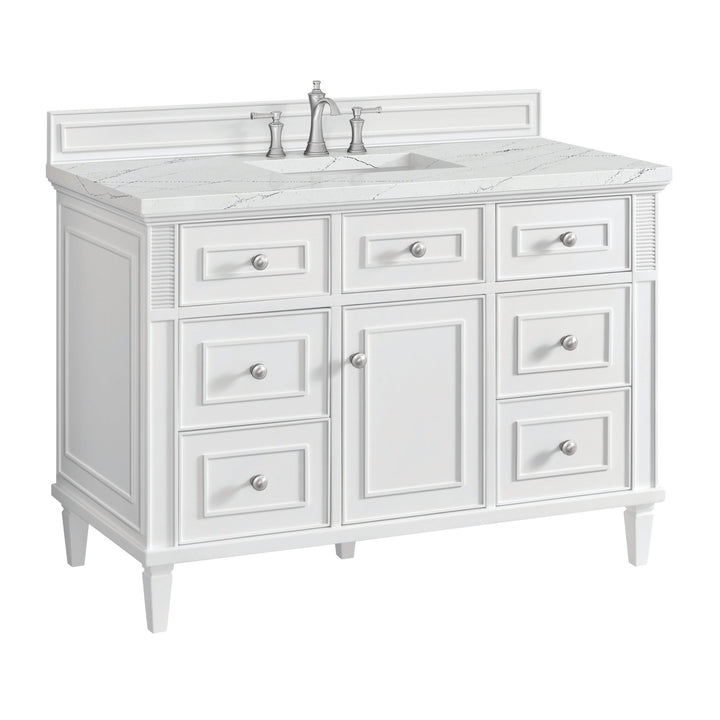 Lorelai 48" Single Vanity, Bright White w/ 3 CM Ethereal Noctis Silestone Top w/FreePower Wireless Charger