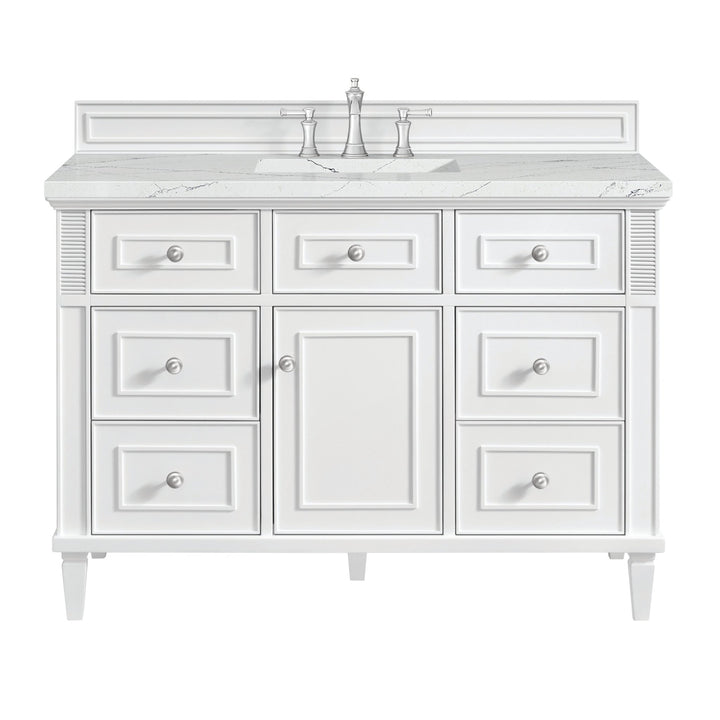 Lorelai 48" Single Vanity, Bright White w/ 3 CM Ethereal Noctis Silestone Top w/FreePower Wireless Charger