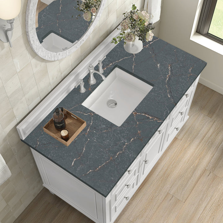 Lorelai 48" Single Vanity, Bright White w/ 3 CM Parisien Bleu Silestone Top