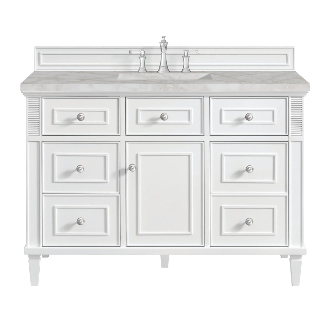 Lorelai 48" Single Vanity, Bright White w/ 3 CM Victorian Silver Silestone Top w/FreePower Wireless Charger
