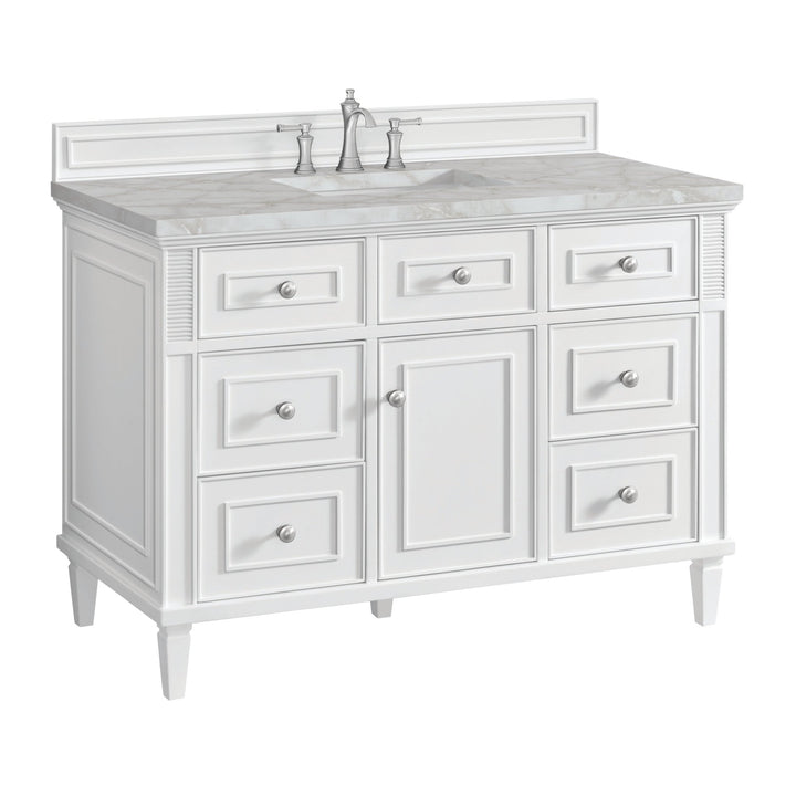 Lorelai 48" Single Vanity, Bright White w/ 3 CM Victorian Silver Silestone Top w/FreePower Wireless Charger