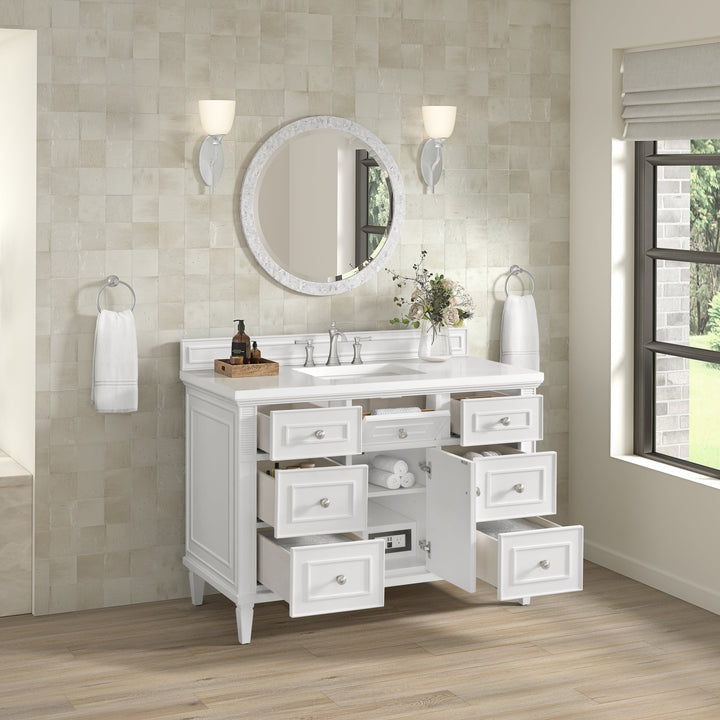 Lorelai 48" Single Vanity, Bright White w/ 3 CM White Zeus Silestone Top