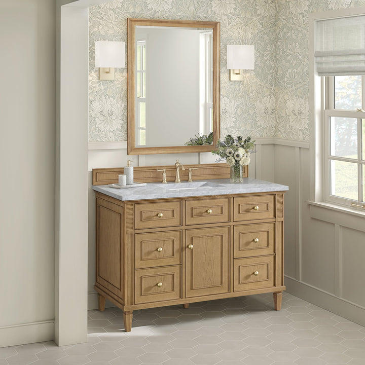 Lorelai 48" Single Vanity, Light Natural Oak w/ 3 CM Carrara White Marble Top