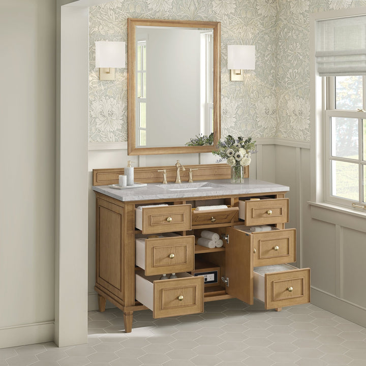 Lorelai 48" Single Vanity, Light Natural Oak w/ 3 CM Eternal Jasmine Pearl Silestone Top w/FreePower Wireless Charger