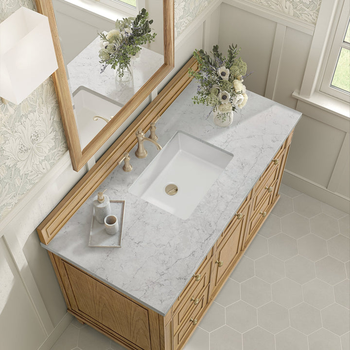 Lorelai 48" Single Vanity, Light Natural Oak w/ 3 CM Eternal Jasmine Pearl Silestone Top w/FreePower Wireless Charger