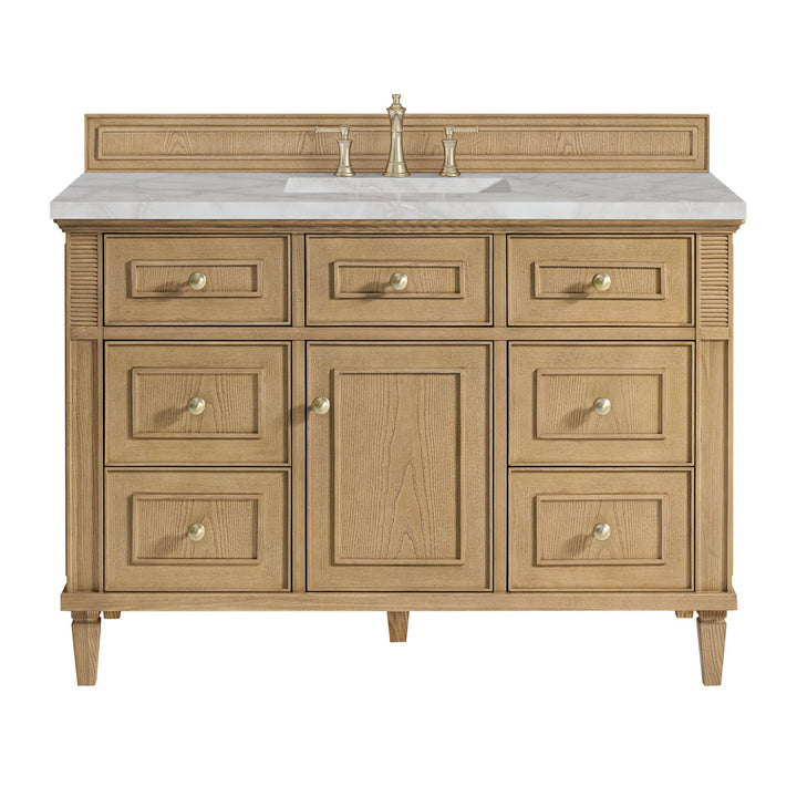 Lorelai 48" Single Vanity, Light Natural Oak w/ 3 CM Victorian Silver Silestone Top w/FreePower Wireless Charger