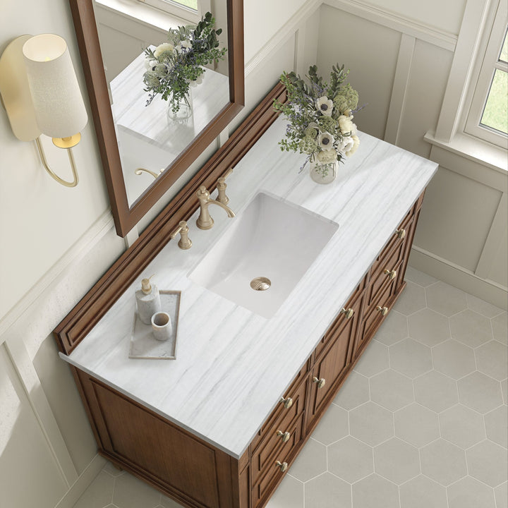 Lorelai 48" Single Vanity, Mid-Century Walnut w/ 3 CM Arctic Fall Solid Surface Top