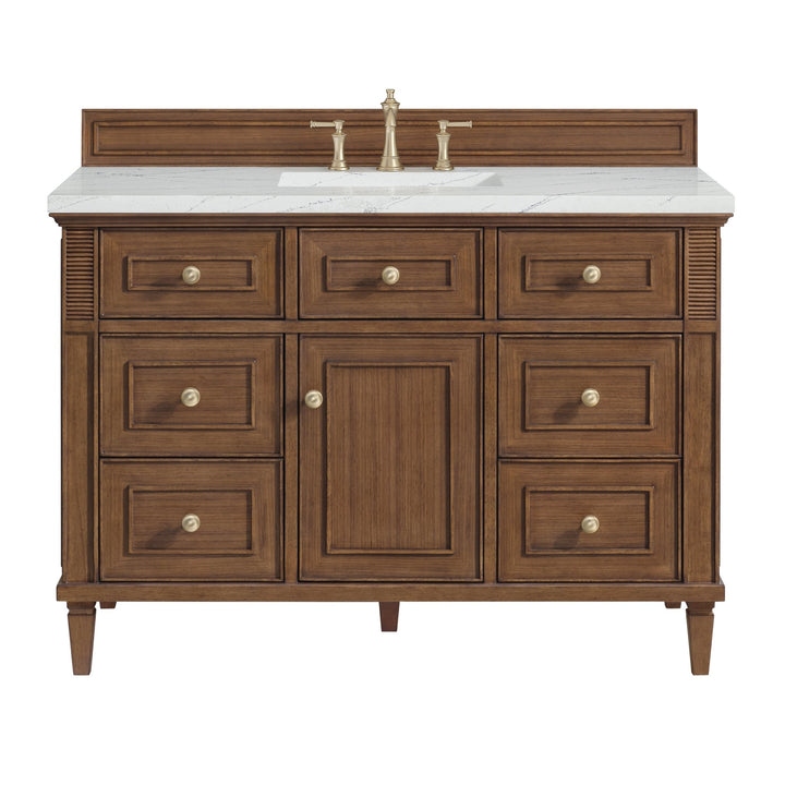 Lorelai 48" Single Vanity, Mid-Century Walnut w/ 3 CM Ethereal Noctis Silestone Top w/FreePower Wireless Charger