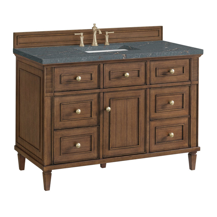 Lorelai 48" Single Vanity, Mid-Century Walnut w/ 3 CM Parisien Bleu Silestone Top w/FreePower Wireless Charger