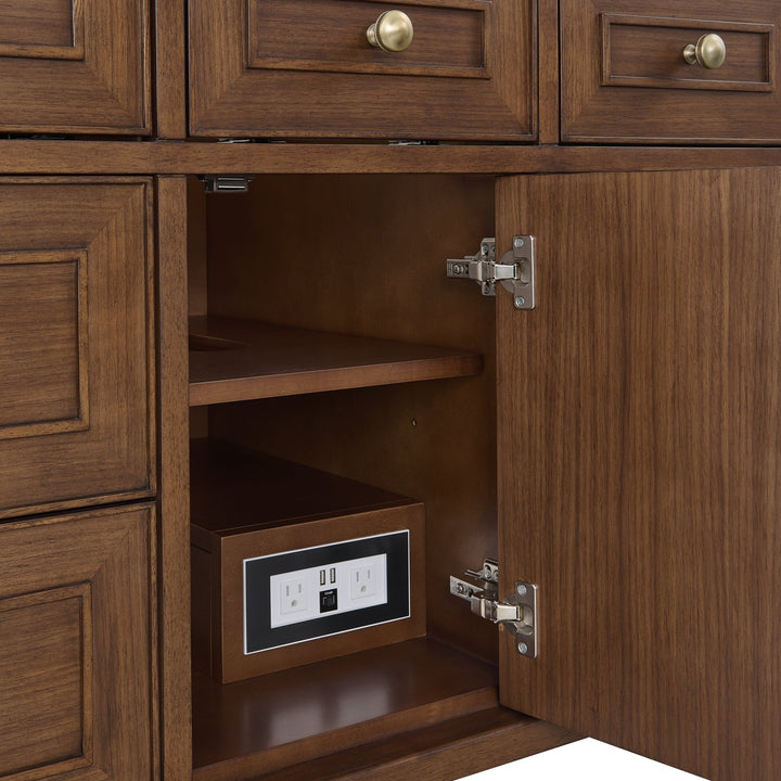 Lorelai 48" Single Vanity, Mid-Century Walnut w/ 3 CM Parisien Bleu Silestone Top w/FreePower Wireless Charger