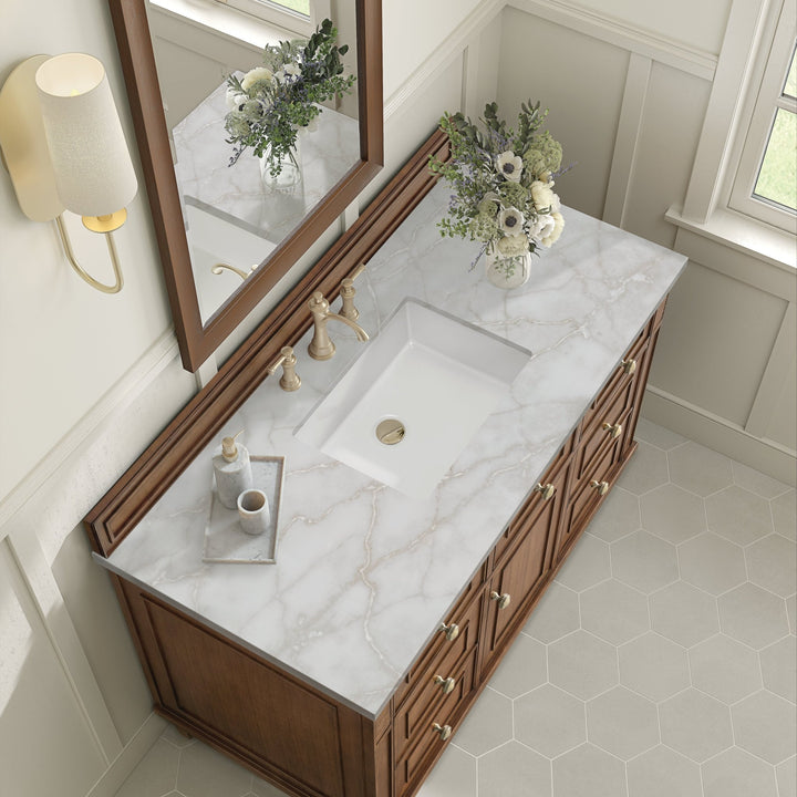Lorelai 48" Single Vanity, Mid-Century Walnut w/ 3 CM Victorian Silver Silestone Top