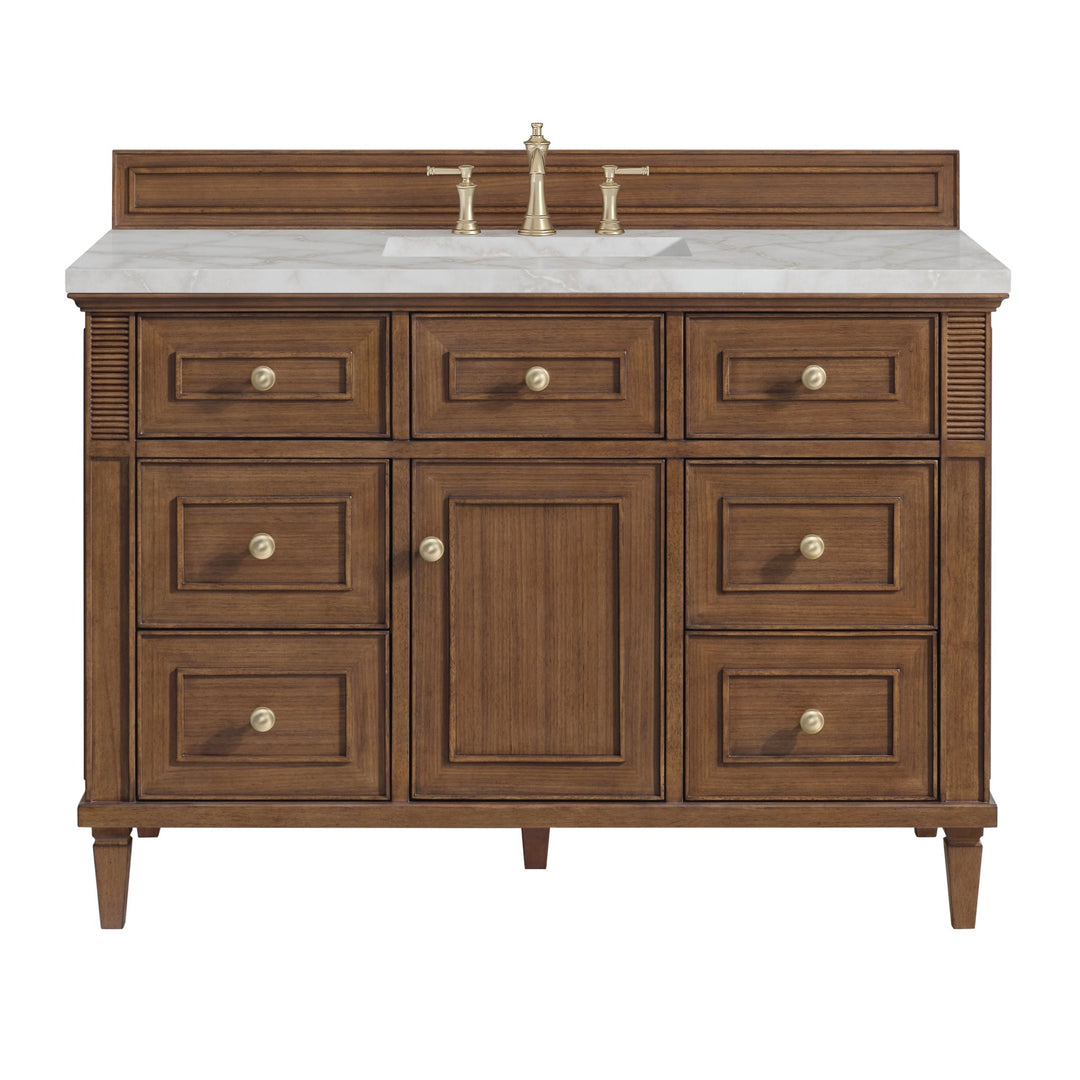 Lorelai 48" Single Vanity, Mid-Century Walnut w/ 3 CM Victorian Silver Silestone Top w/FreePower Wireless Charger