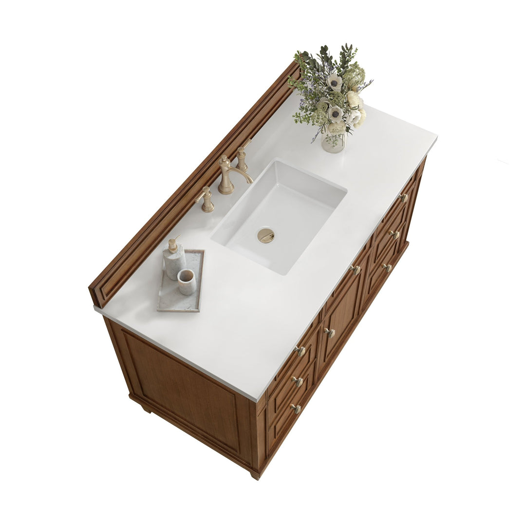 Lorelai 48" Single Vanity, Mid-Century Walnut w/ 3 CM White Zeus Silestone Top