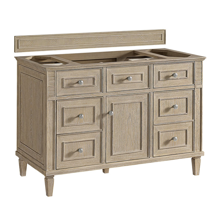 Lorelai 48" Single Vanity, Whitewashed Oak w/ 3 CM Arctic Fall Solid Surface Top
