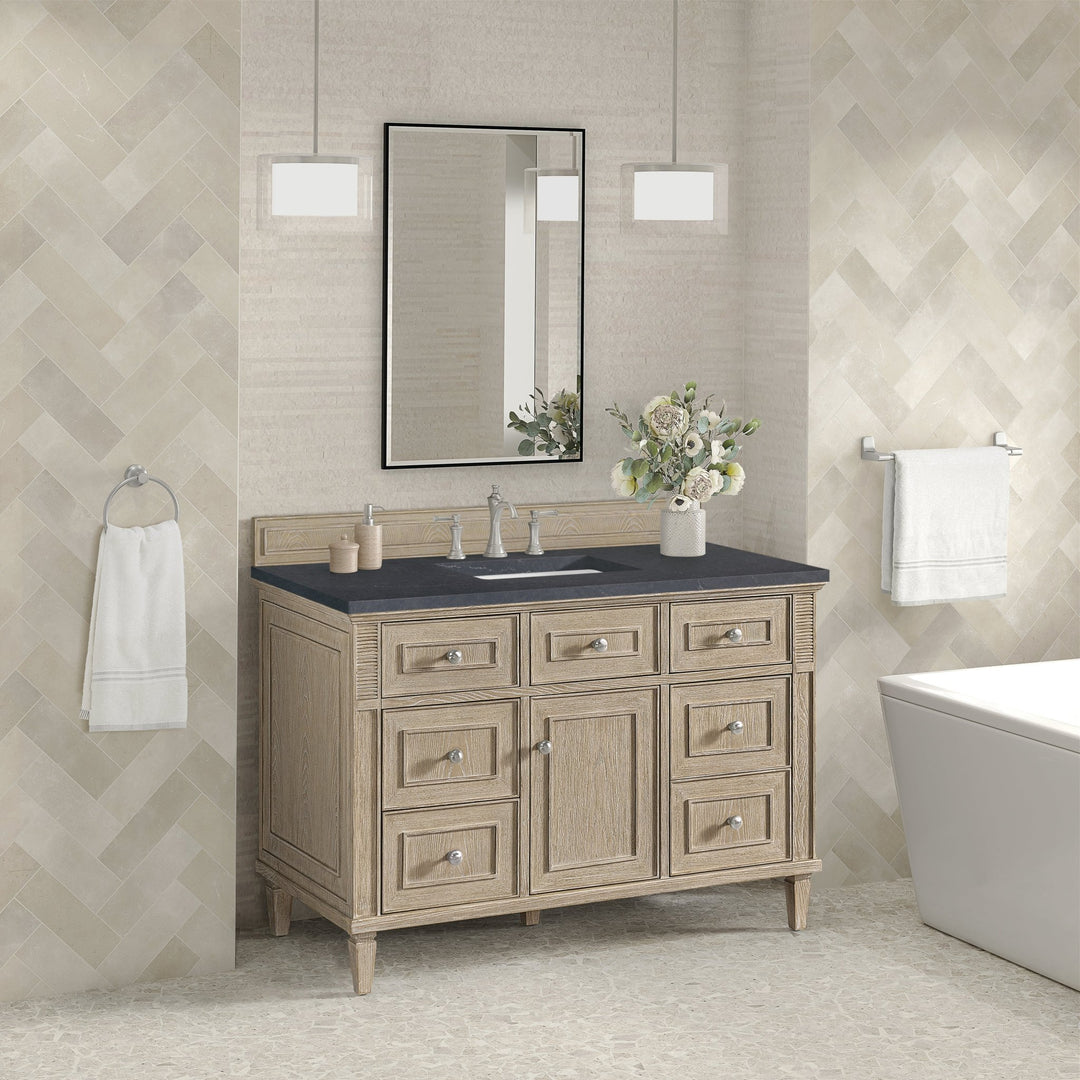 Lorelai 48" Single Vanity, Whitewashed Oak w/ 3 CM Charcoal Soapstone Silestone Top