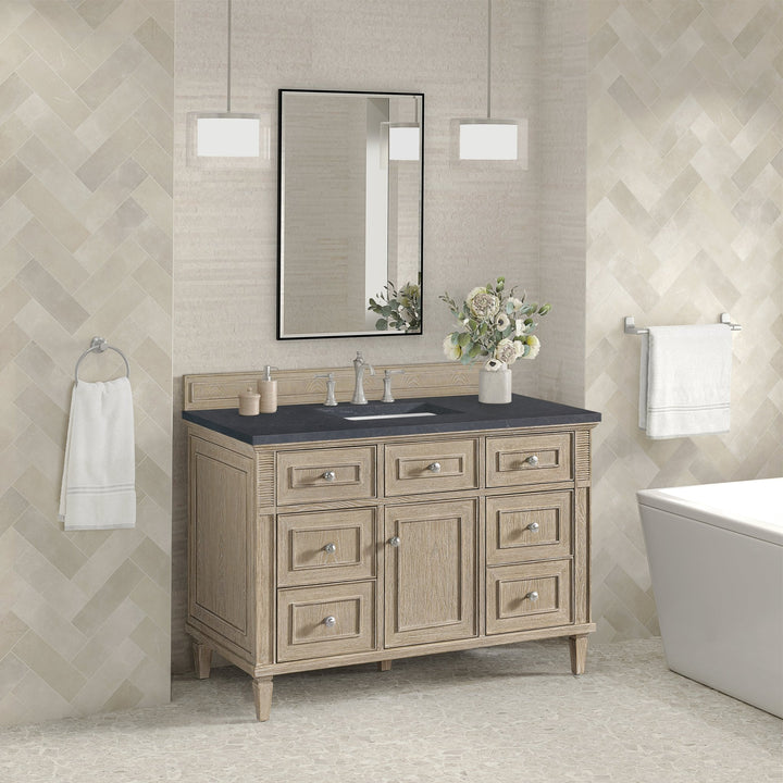 Lorelai 48" Single Vanity, Whitewashed Oak w/ 3 CM Charcoal Soapstone Silestone Top
