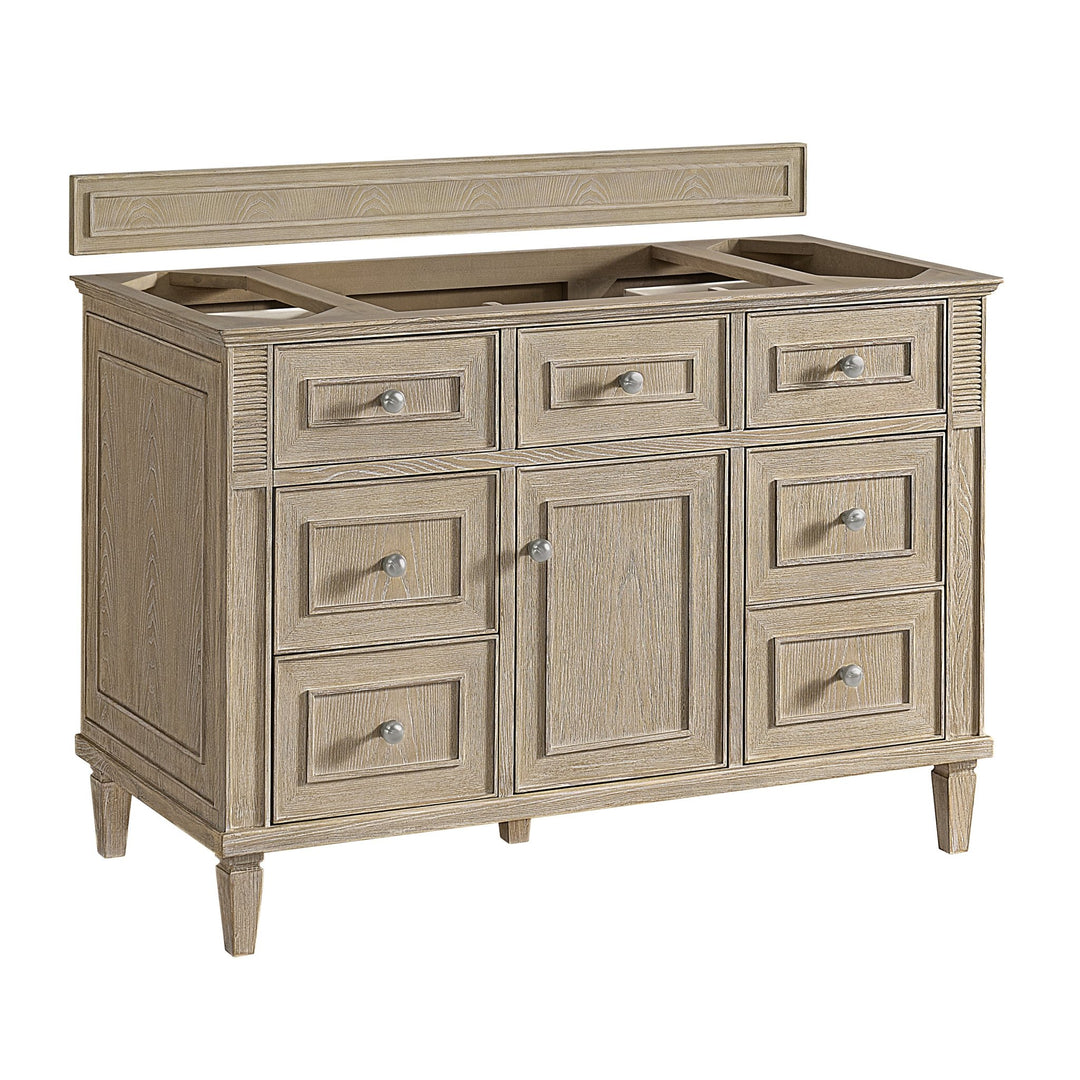 Lorelai 48" Single Vanity, Whitewashed Oak w/ 3 CM Eternal Jasmine Pearl Silestone Top w/FreePower Wireless Charger