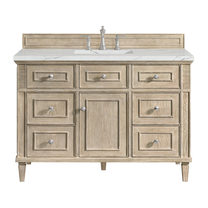 Lorelai 48" Single Vanity, Whitewashed Oak w/ 3 CM Ethereal Noctis Silestone Top w/FreePower Wireless Charger