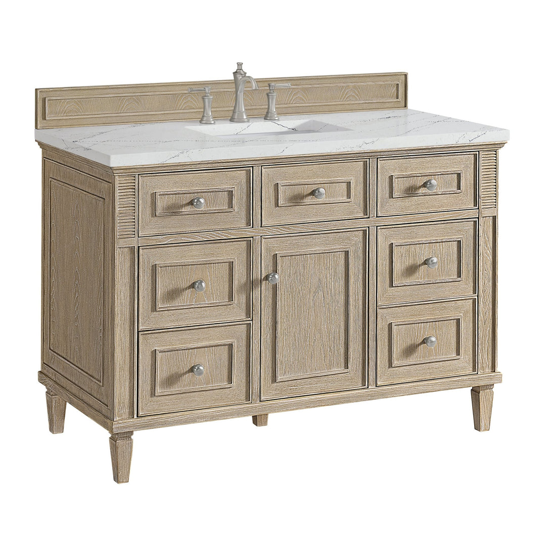 Lorelai 48" Single Vanity, Whitewashed Oak w/ 3 CM Ethereal Noctis Silestone Top w/FreePower Wireless Charger