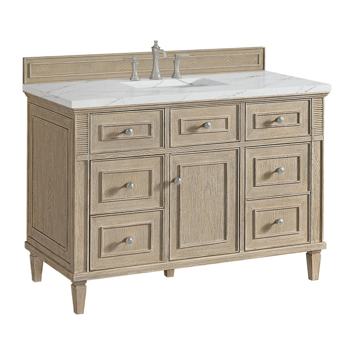 Lorelai 48" Single Vanity, Whitewashed Oak w/ 3 CM Ethereal Noctis Silestone Top w/FreePower Wireless Charger