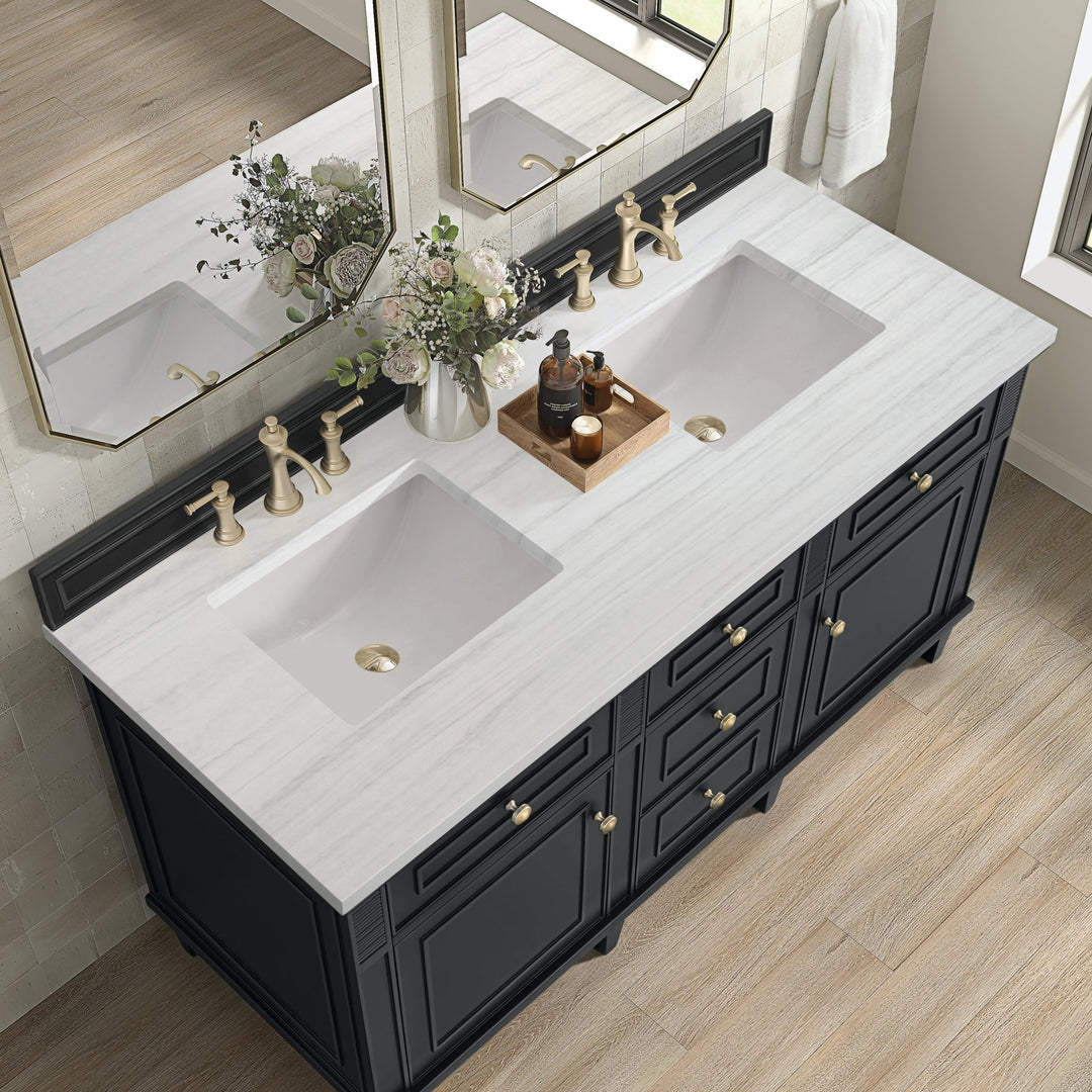 Lorelai 60" Double Vanity, Black Onyx w/ 3 CM Arctic Fall Solid Surface Top